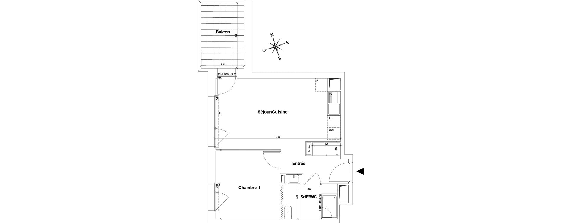 Appartement T2 de 42,38 m2 au Pont-De-Claix Centre