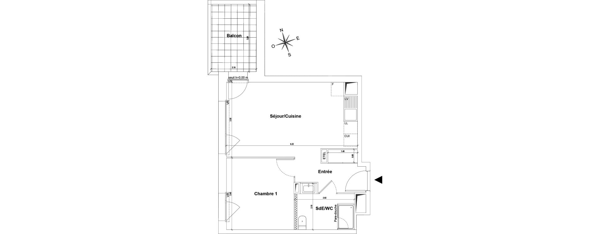 Appartement T2 de 42,38 m2 au Pont-De-Claix Centre