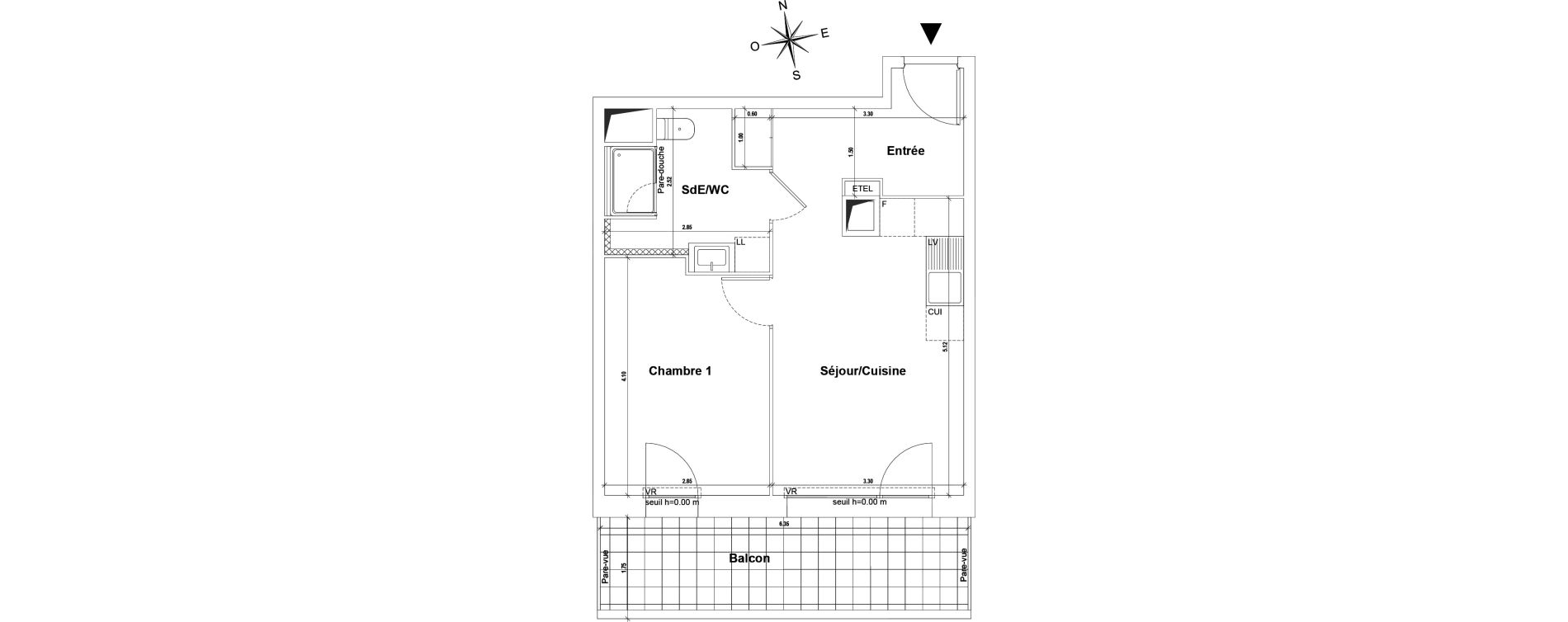 Appartement T2 de 40,22 m2 au Pont-De-Claix Centre