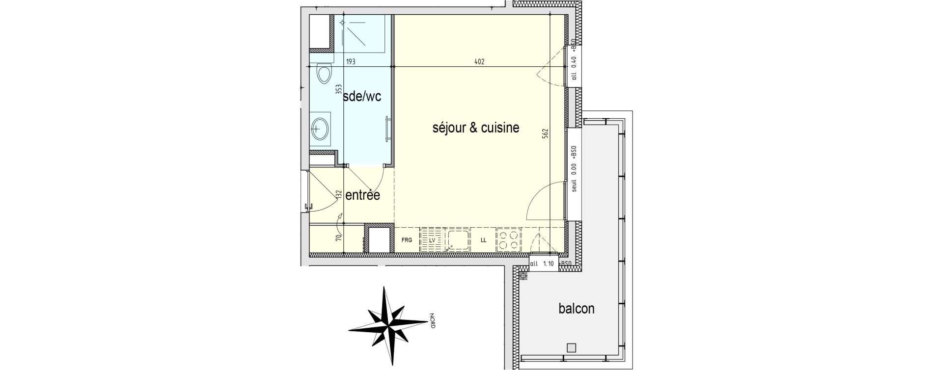 Appartement T1 de 32,21 m2 au Pont-De-Claix Centre
