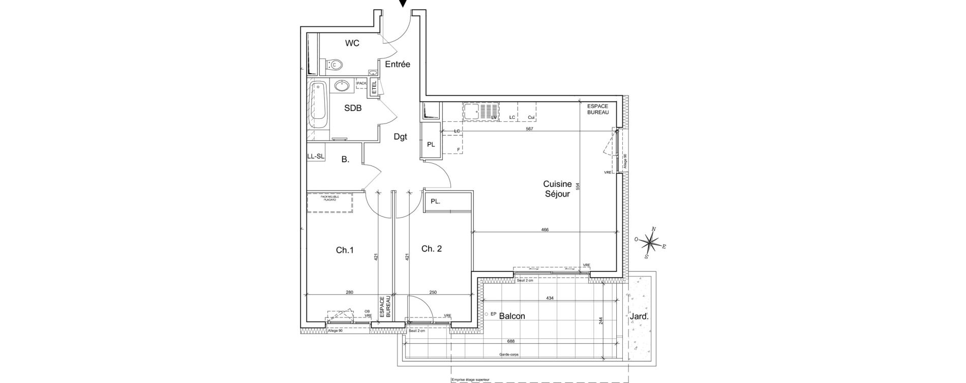 Appartement T3 de 70,70 m2 &agrave; Meylan Centre