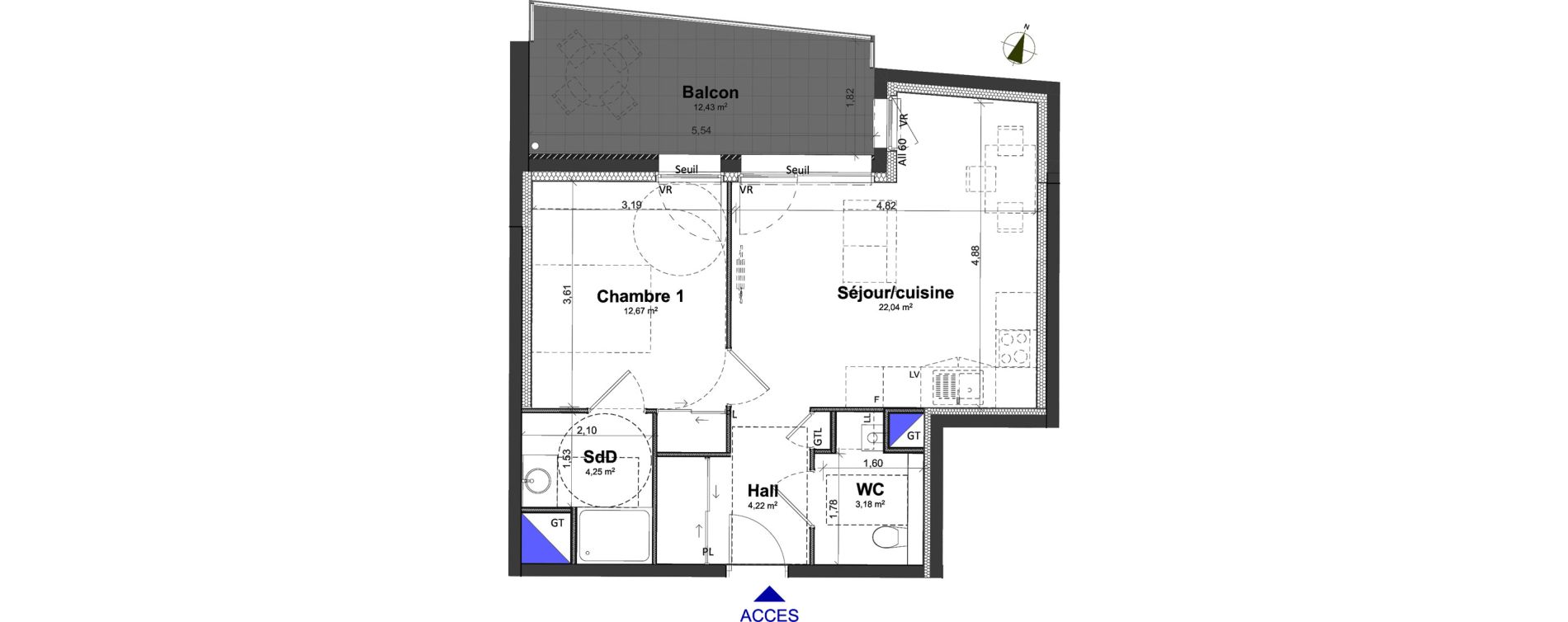 Appartement T2 de 46,36 m2 &agrave; Meylan Centre