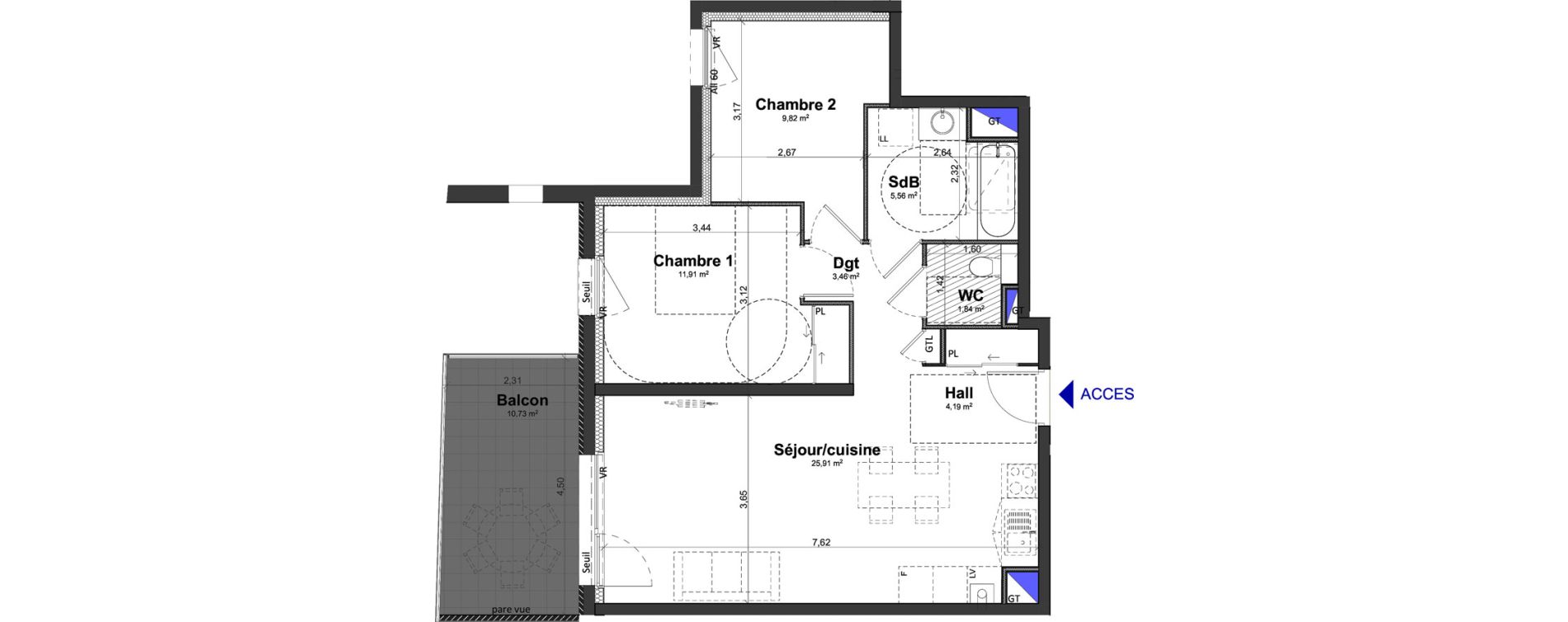 Appartement T3 de 62,69 m2 &agrave; Meylan Centre