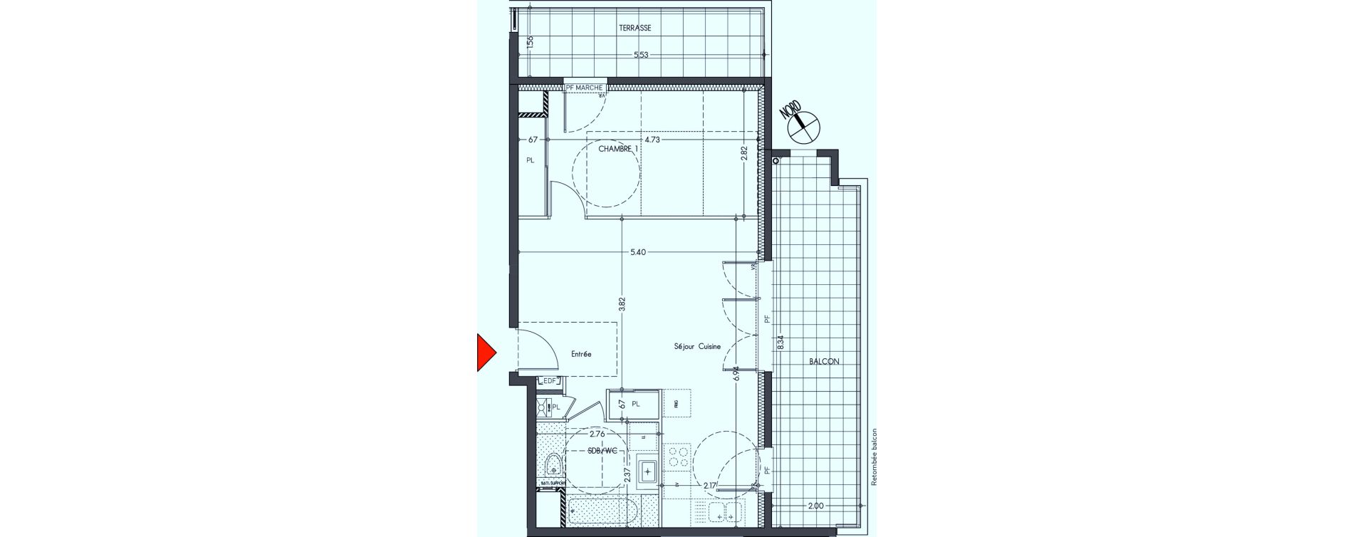 Appartement T2 de 49,20 m2 &agrave; Moirans Centre