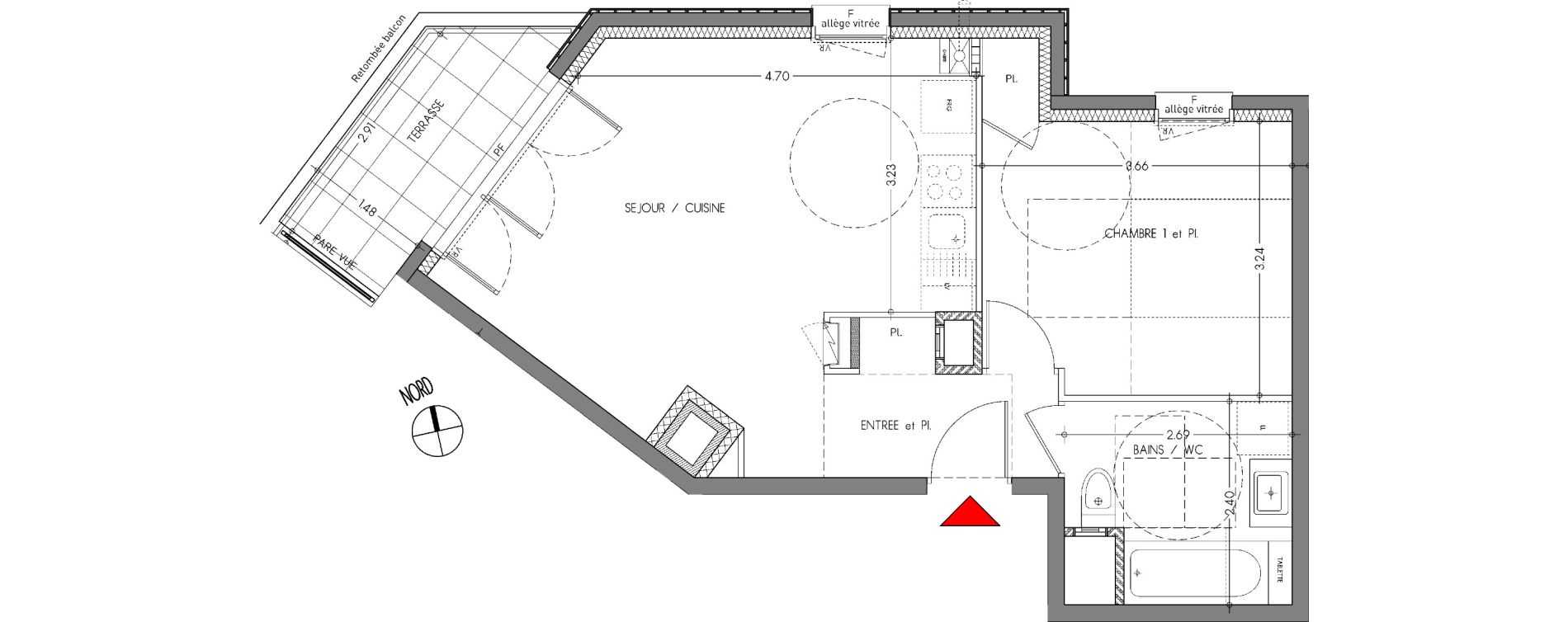 Appartement T2 de 44,51 m2 &agrave; Moirans Centre