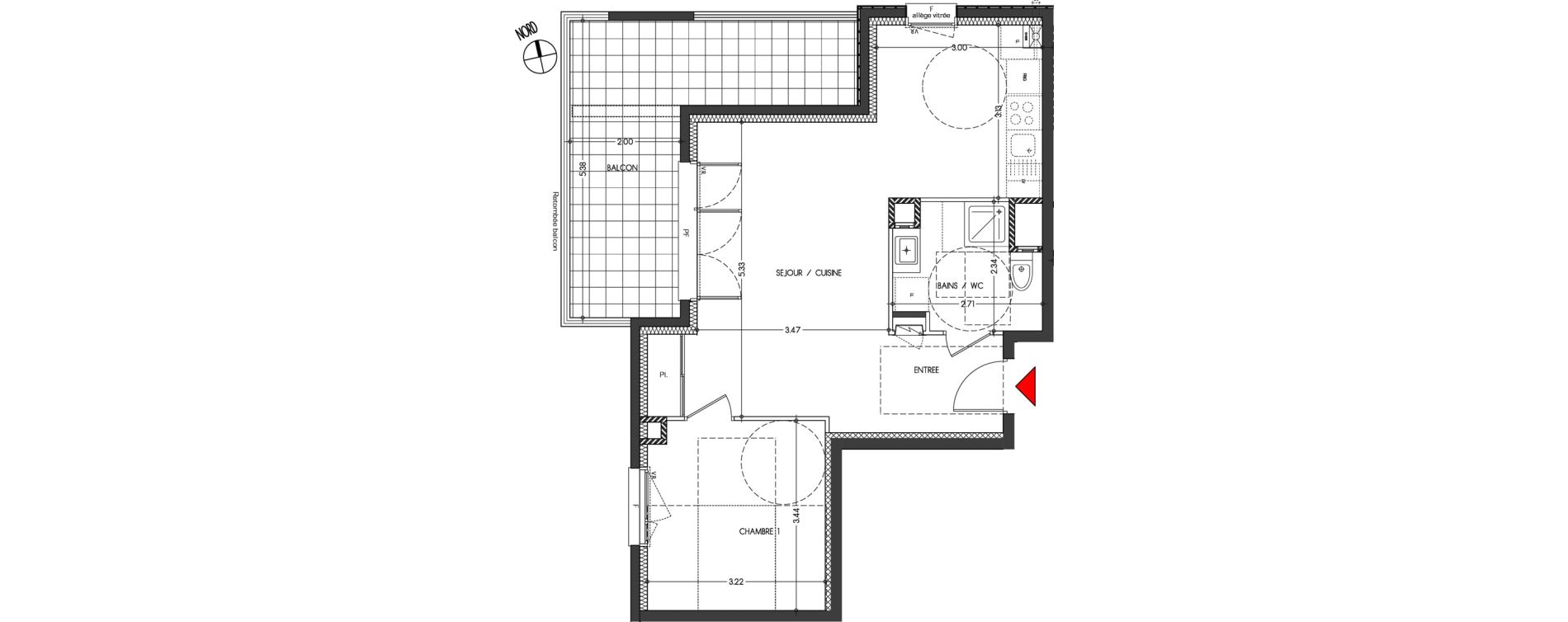 Appartement T2 de 49,15 m2 &agrave; Moirans Centre