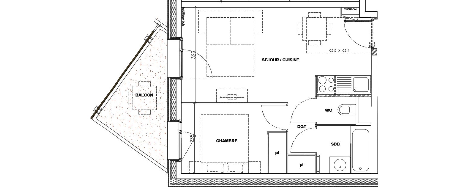 Appartement T2 de 34,56 m2 &agrave; Mont-De-Lans Centre