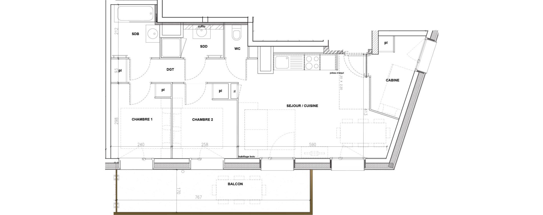 Appartement T3 de 54,79 m2 &agrave; Mont-De-Lans Centre