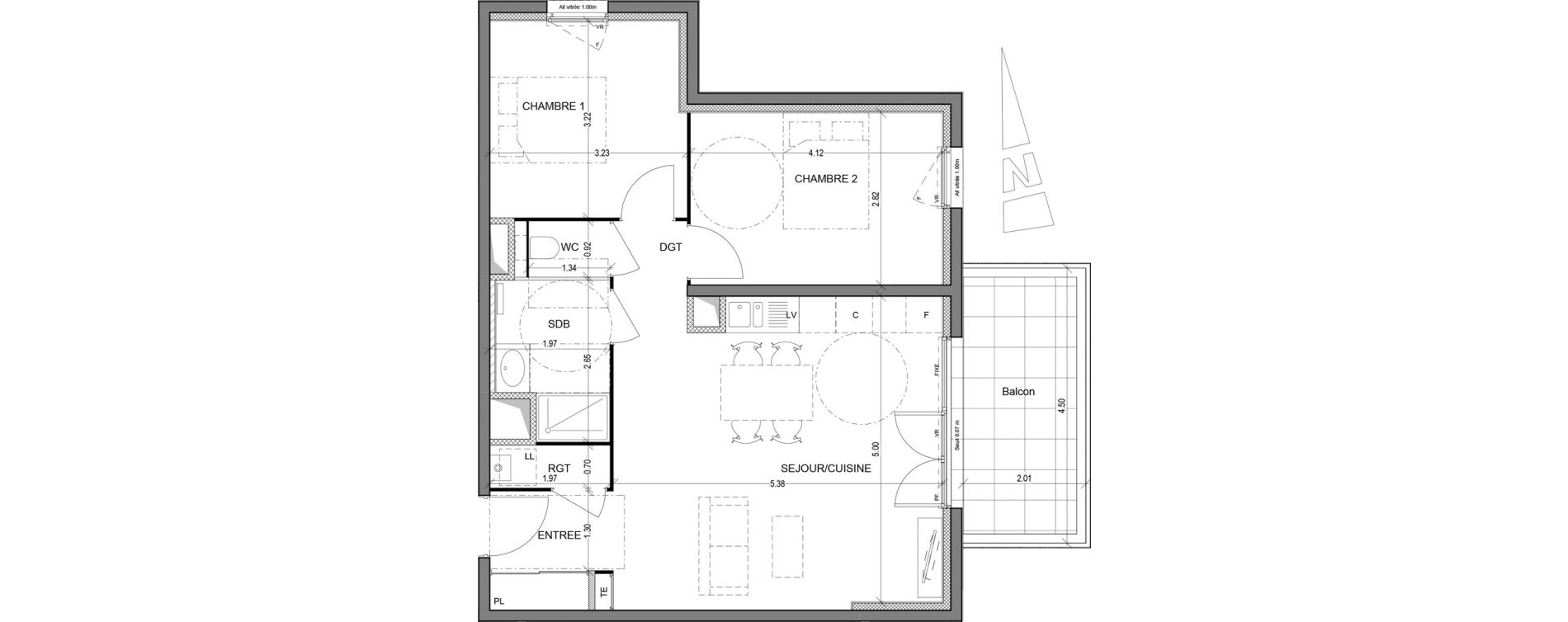 Appartement T3 de 61,11 m2 &agrave; Murianette Centre