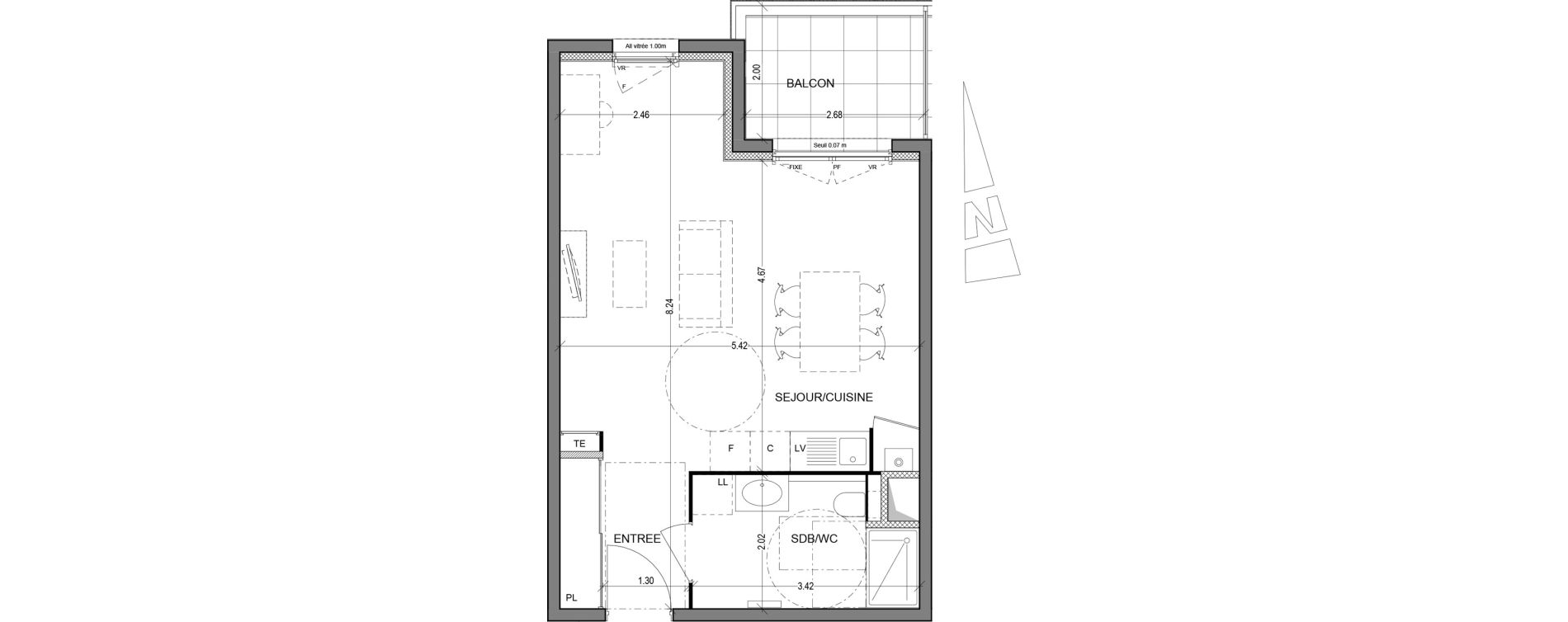 Appartement T1 de 38,97 m2 &agrave; Murianette Centre