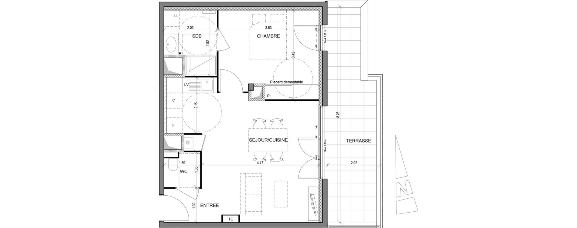 Appartement T2 de 45,31 m2 &agrave; Murianette Centre