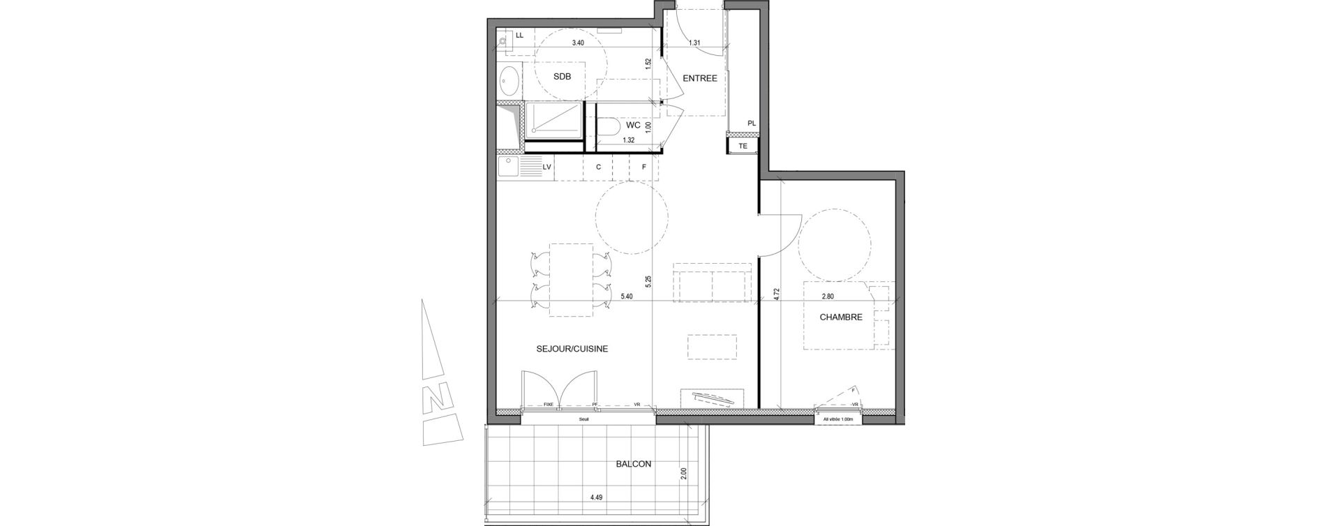 Appartement T2 de 54,65 m2 &agrave; Murianette Centre