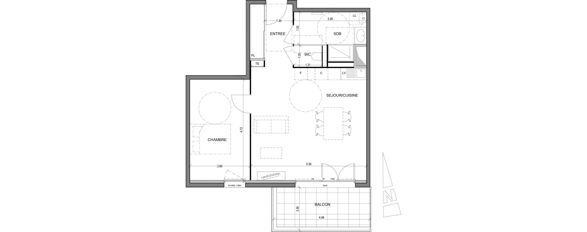 Appartement T2 de 54,61 m2 &agrave; Murianette Centre