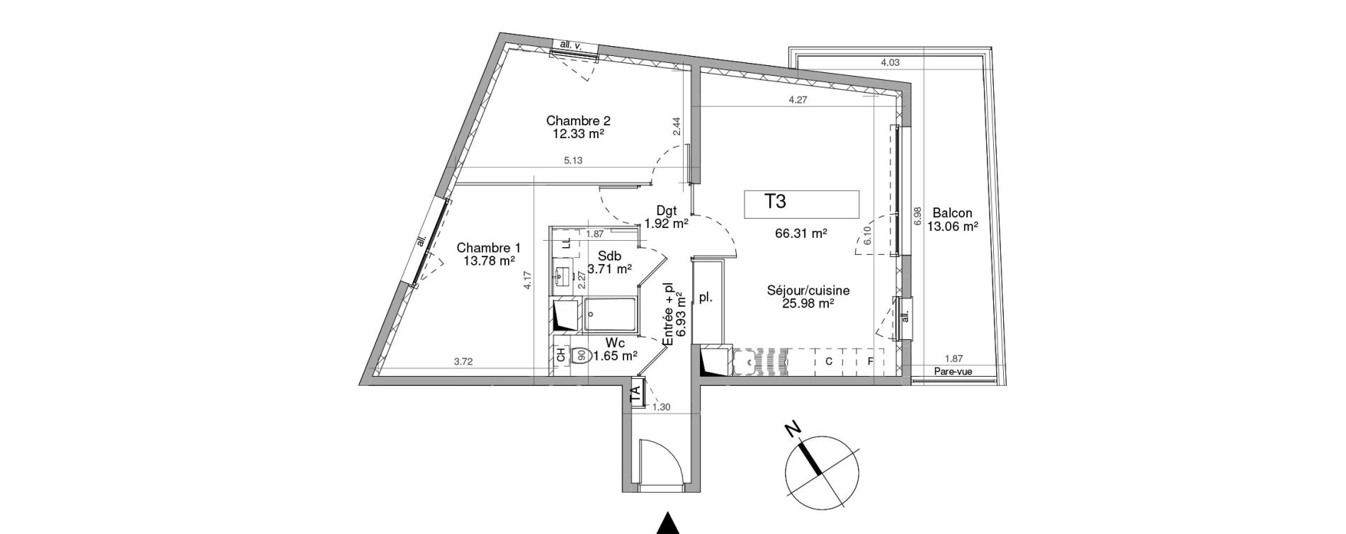 Appartement T3 de 66,31 m2 &agrave; Murianette Centre