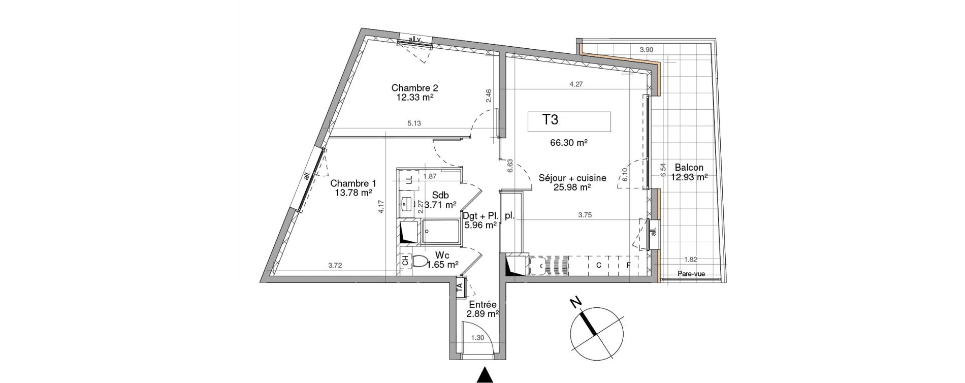 Appartement T3 de 66,30 m2 &agrave; Murianette Centre