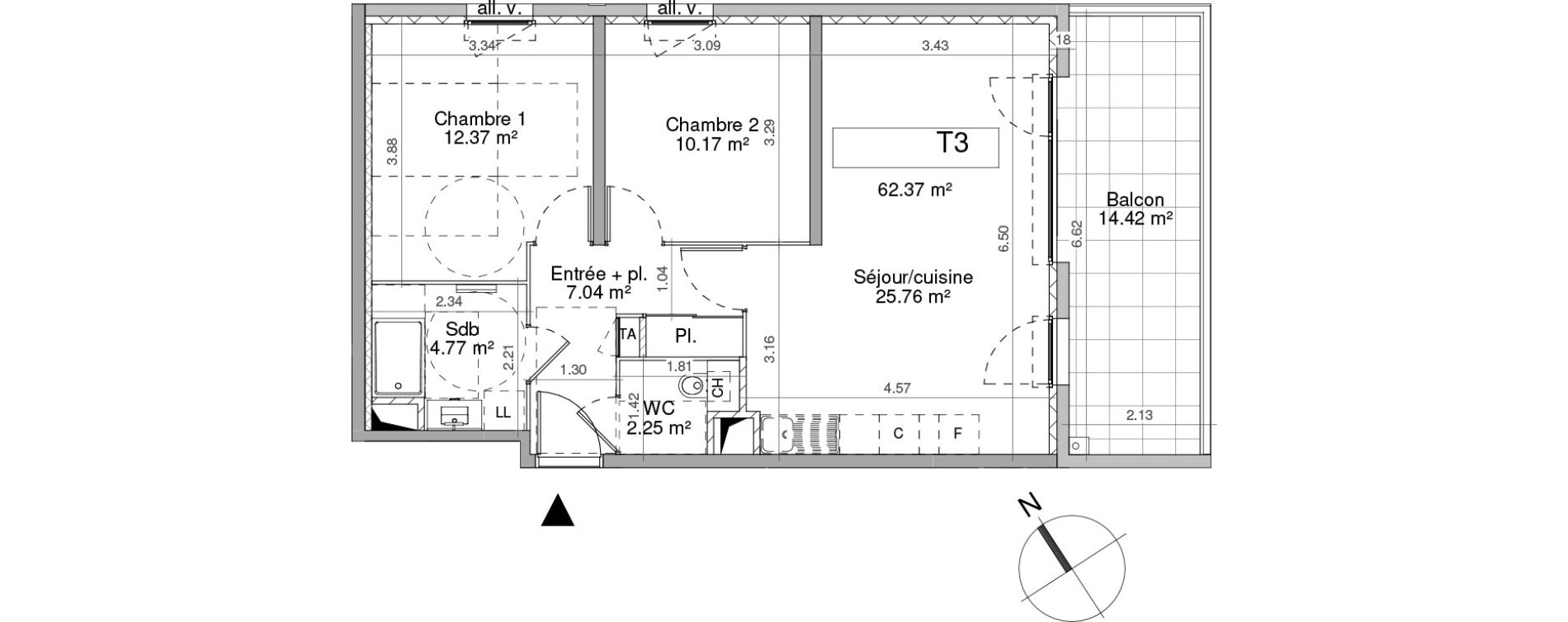Appartement T3 de 62,37 m2 &agrave; Murianette Centre