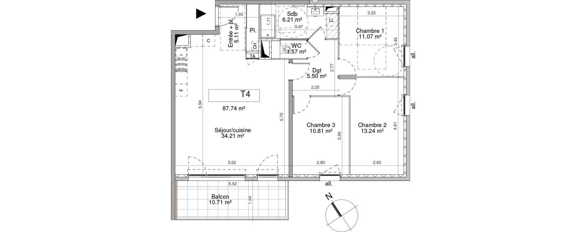 Appartement T4 de 87,74 m2 &agrave; Murianette Centre