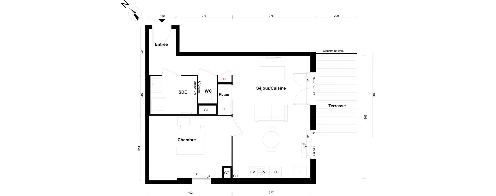Appartement T2 de 46,85 m2 &agrave; Pont-&Eacute;v&ecirc;que Centre