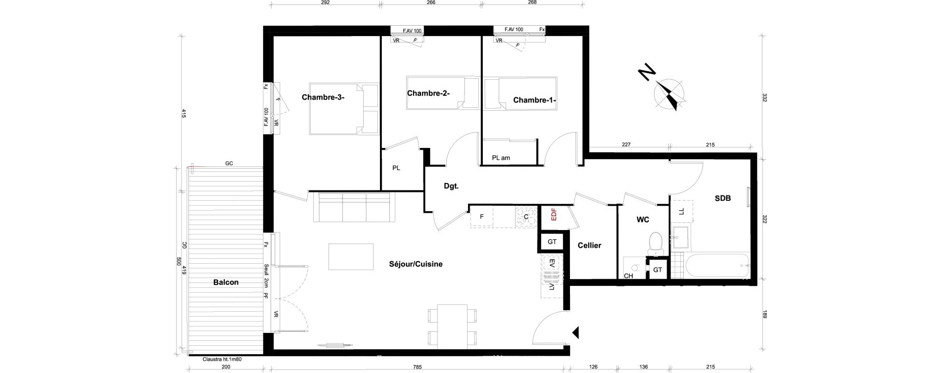 Appartement T4 de 80,65 m2 &agrave; Pont-&Eacute;v&ecirc;que Centre