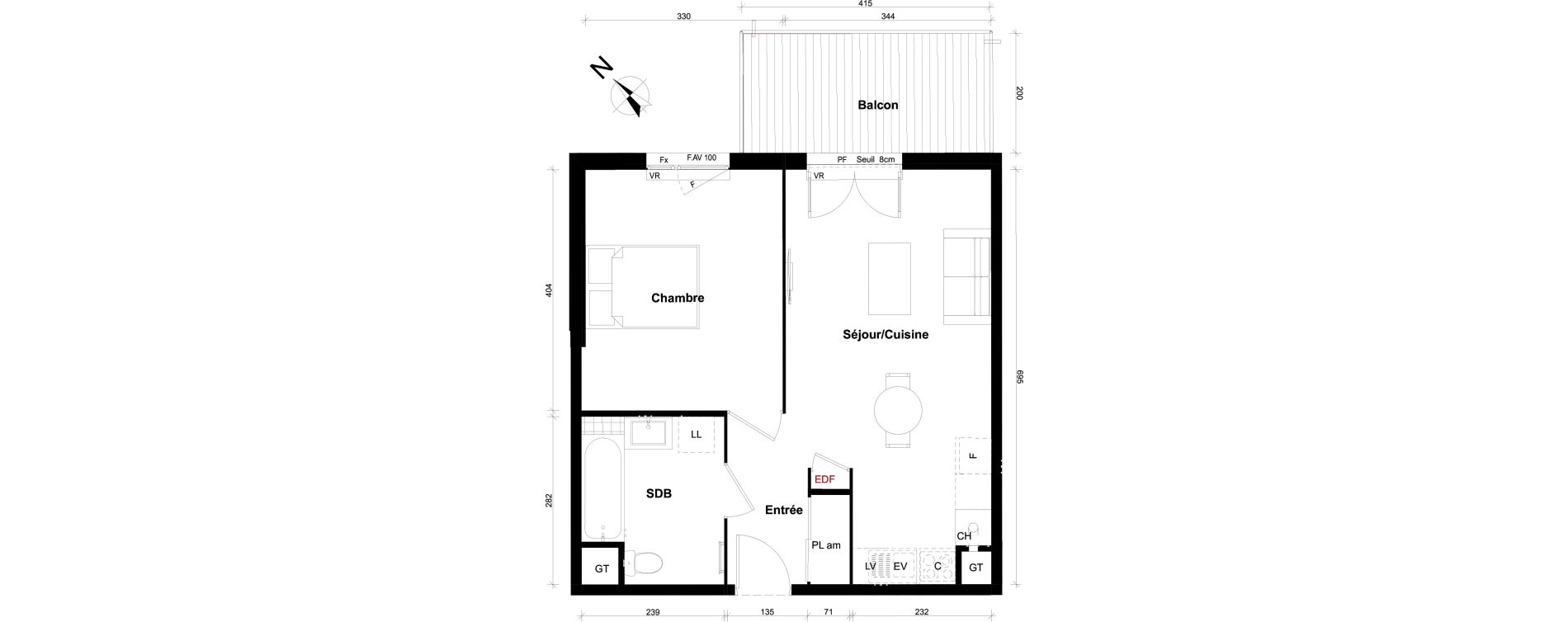 Appartement T2 de 46,00 m2 &agrave; Pont-&Eacute;v&ecirc;que Centre