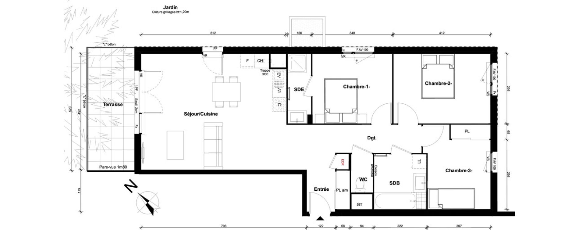 Appartement T4 de 83,10 m2 &agrave; Pont-&Eacute;v&ecirc;que Centre
