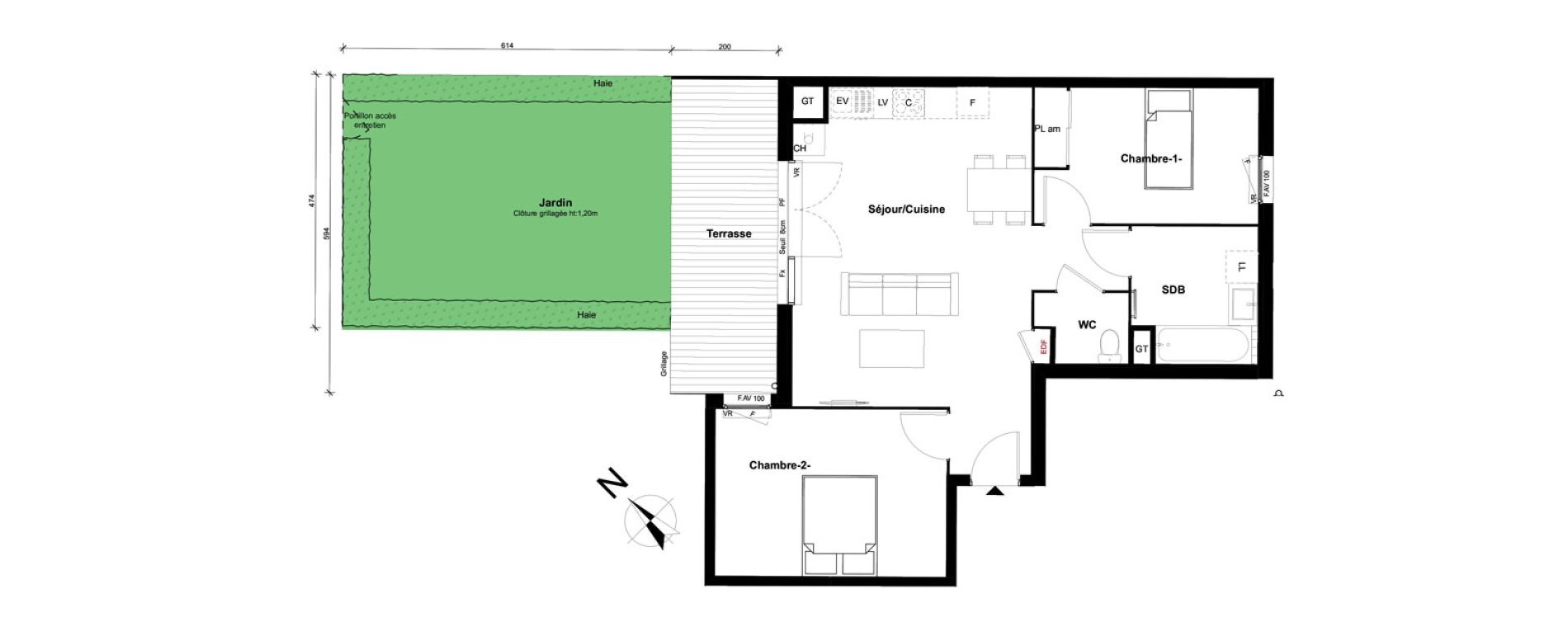 Appartement T3 de 62,80 m2 &agrave; Pont-&Eacute;v&ecirc;que Centre