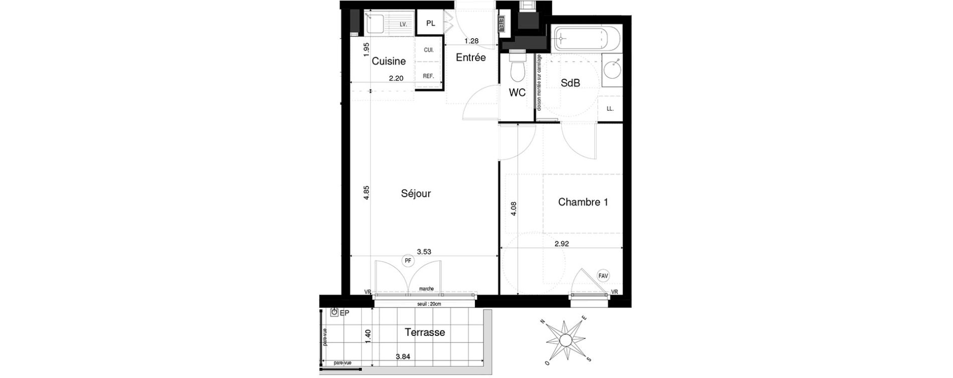 Appartement T2 de 41,39 m2 &agrave; Saint-&Eacute;gr&egrave;ve Centre