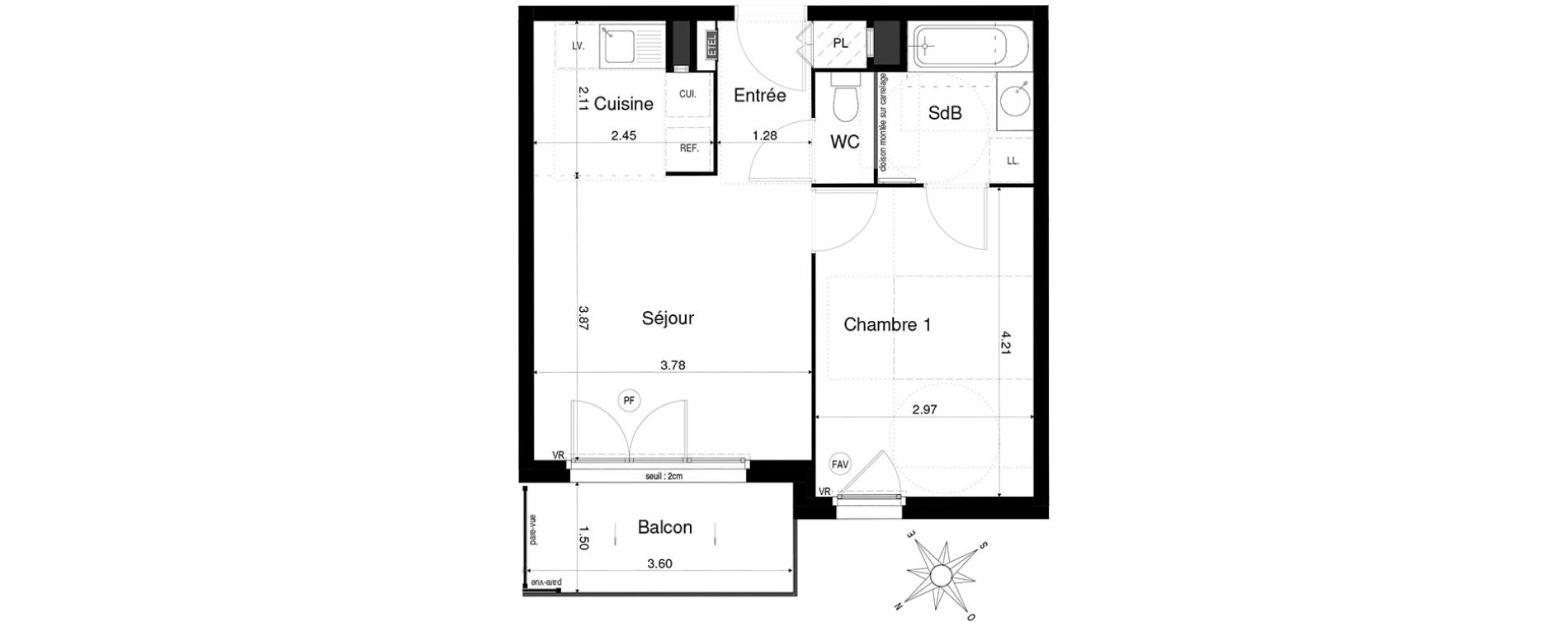 Appartement T2 de 40,64 m2 &agrave; Saint-&Eacute;gr&egrave;ve Centre