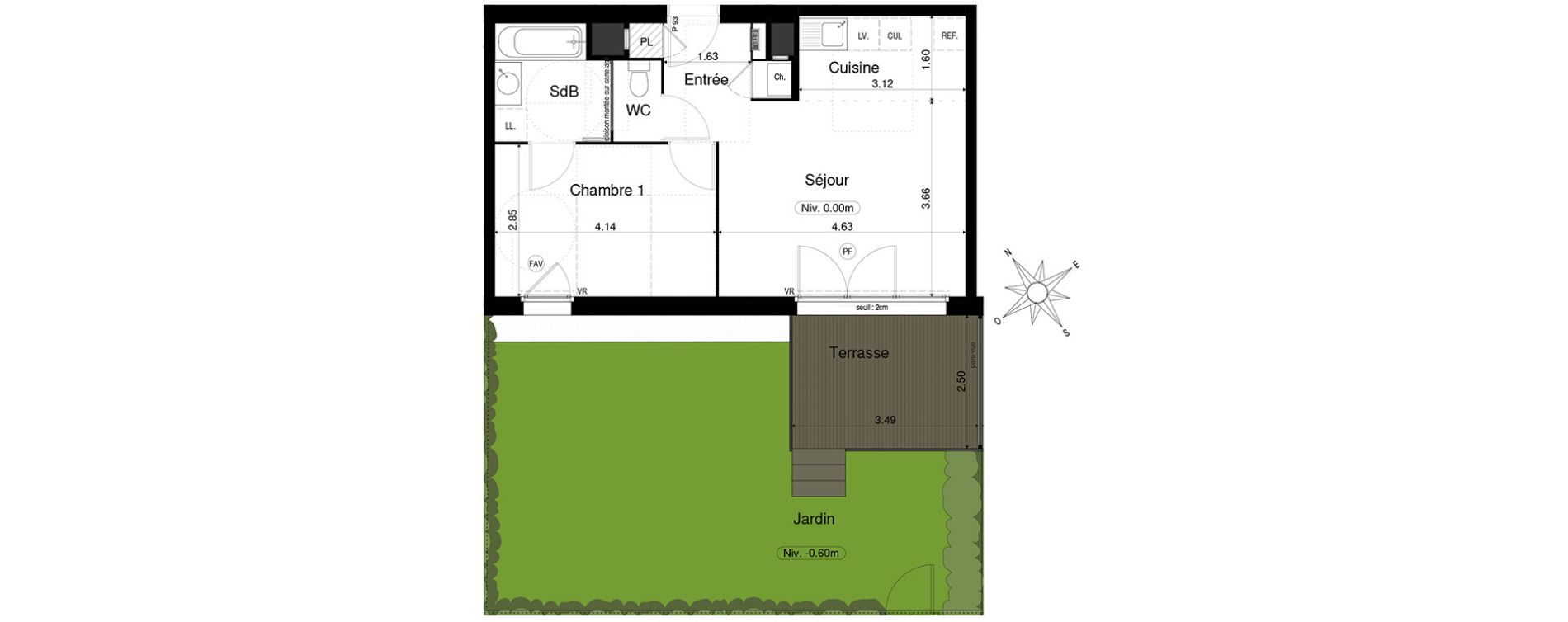 Appartement T2 de 43,76 m2 &agrave; Saint-&Eacute;gr&egrave;ve Centre