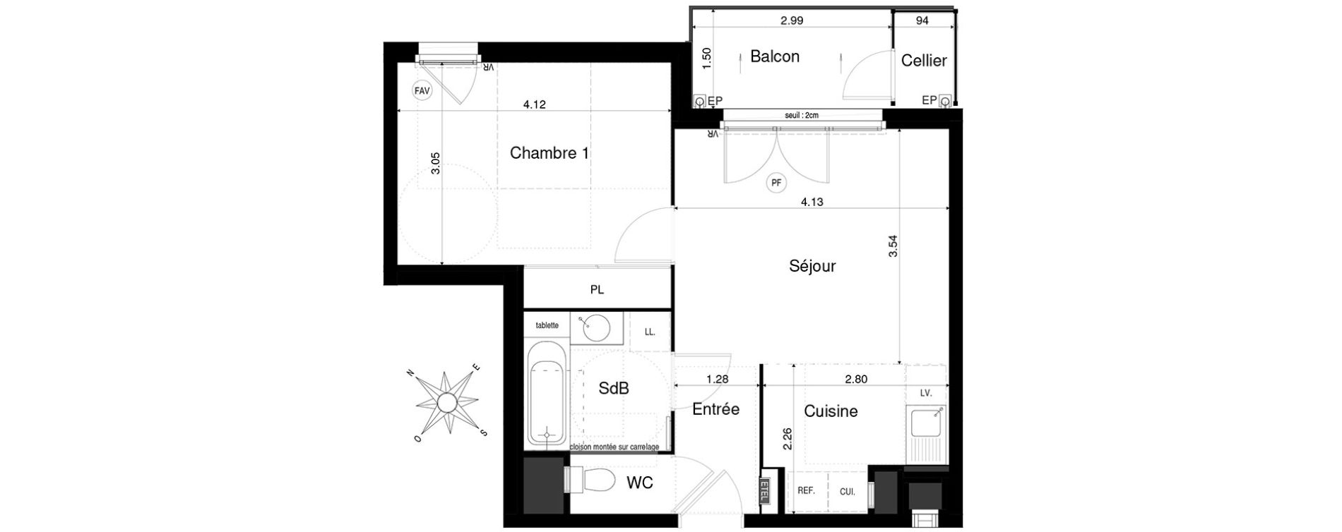 Appartement T2 de 42,75 m2 &agrave; Saint-&Eacute;gr&egrave;ve Centre