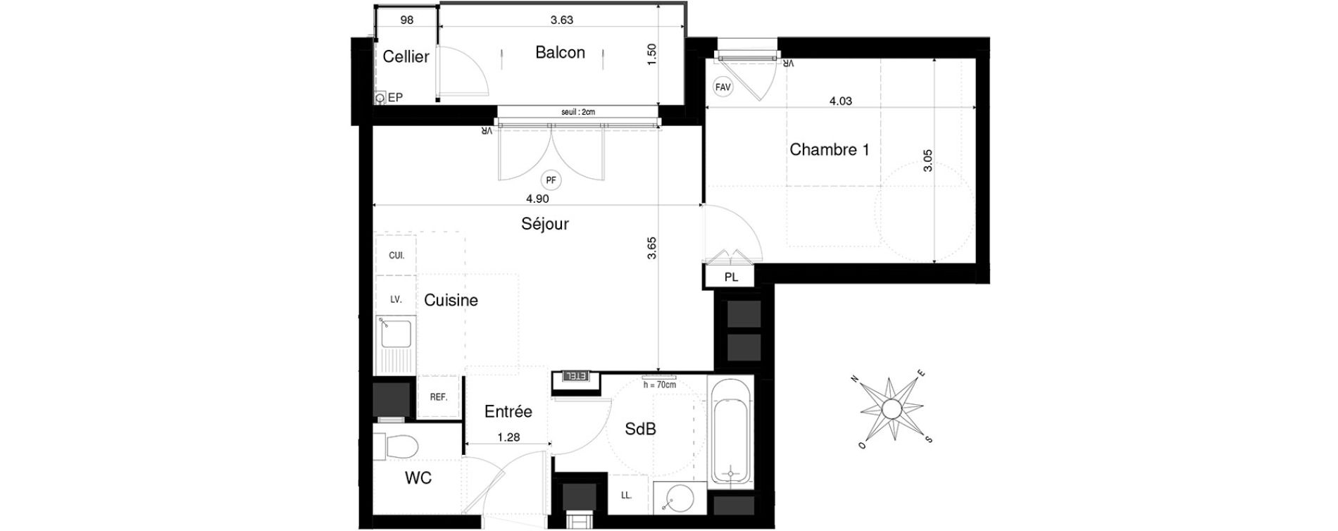 Appartement T2 de 40,77 m2 &agrave; Saint-&Eacute;gr&egrave;ve Centre