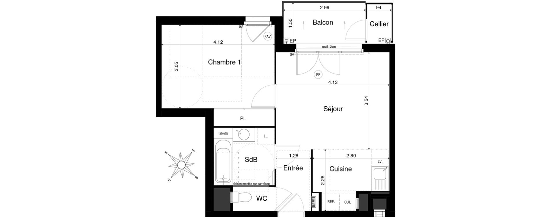 Appartement T2 de 42,75 m2 &agrave; Saint-&Eacute;gr&egrave;ve Centre