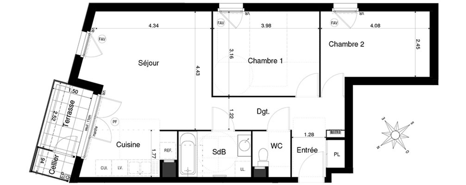 Appartement T3 de 64,75 m2 &agrave; Saint-&Eacute;gr&egrave;ve Centre