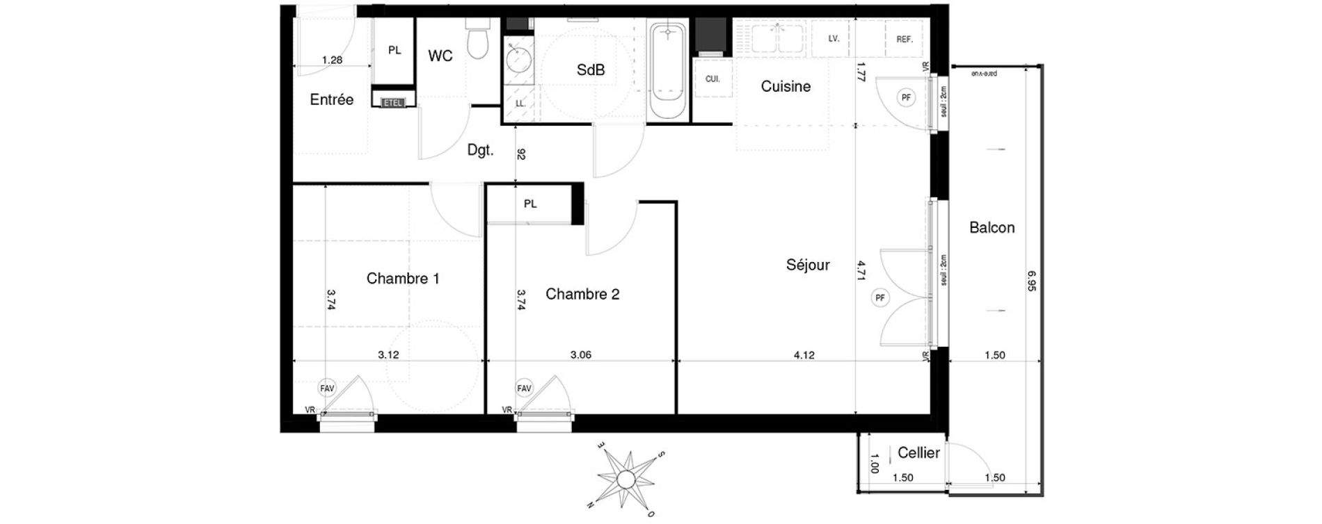 Appartement T3 de 65,26 m2 &agrave; Saint-&Eacute;gr&egrave;ve Centre