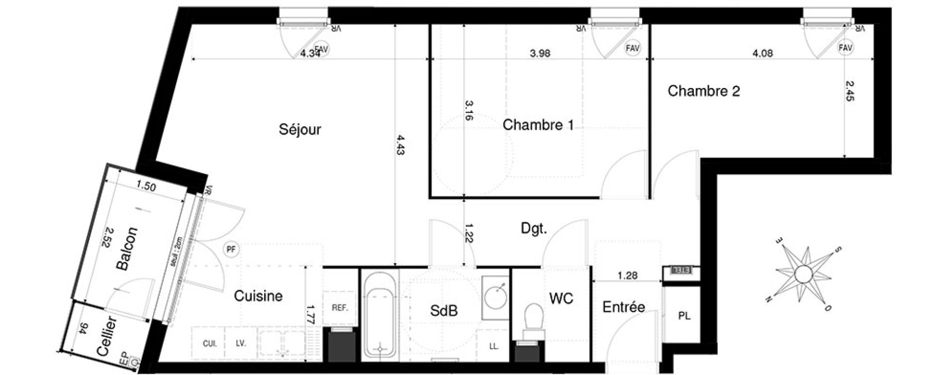 Appartement T3 de 64,75 m2 &agrave; Saint-&Eacute;gr&egrave;ve Centre
