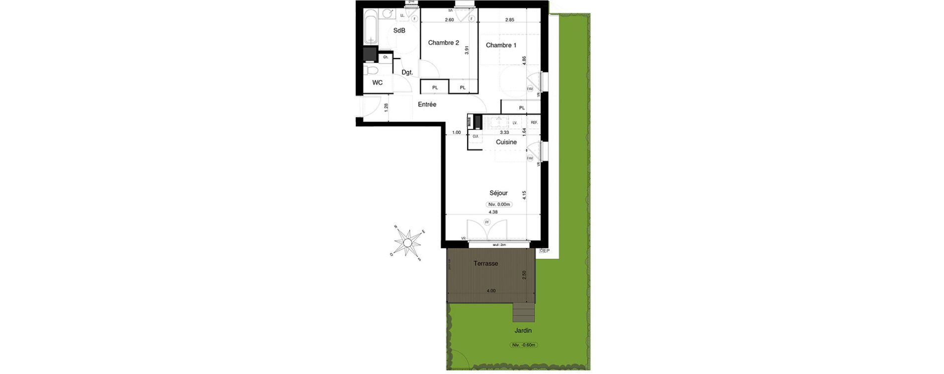 Appartement T3 de 61,54 m2 &agrave; Saint-&Eacute;gr&egrave;ve Centre