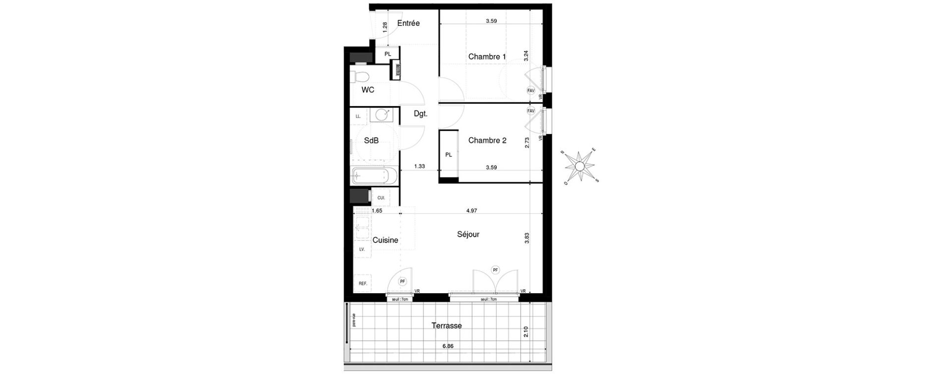 Appartement T3 de 62,83 m2 &agrave; Saint-&Eacute;gr&egrave;ve Centre