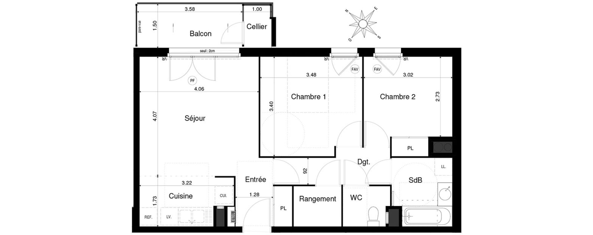 Appartement T3 de 59,13 m2 &agrave; Saint-&Eacute;gr&egrave;ve Centre