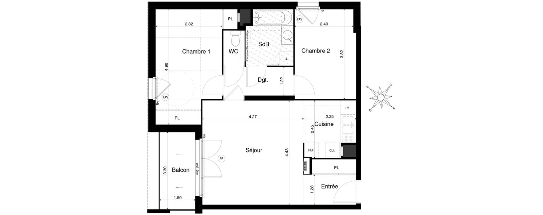 Appartement T3 de 61,07 m2 &agrave; Saint-&Eacute;gr&egrave;ve Centre