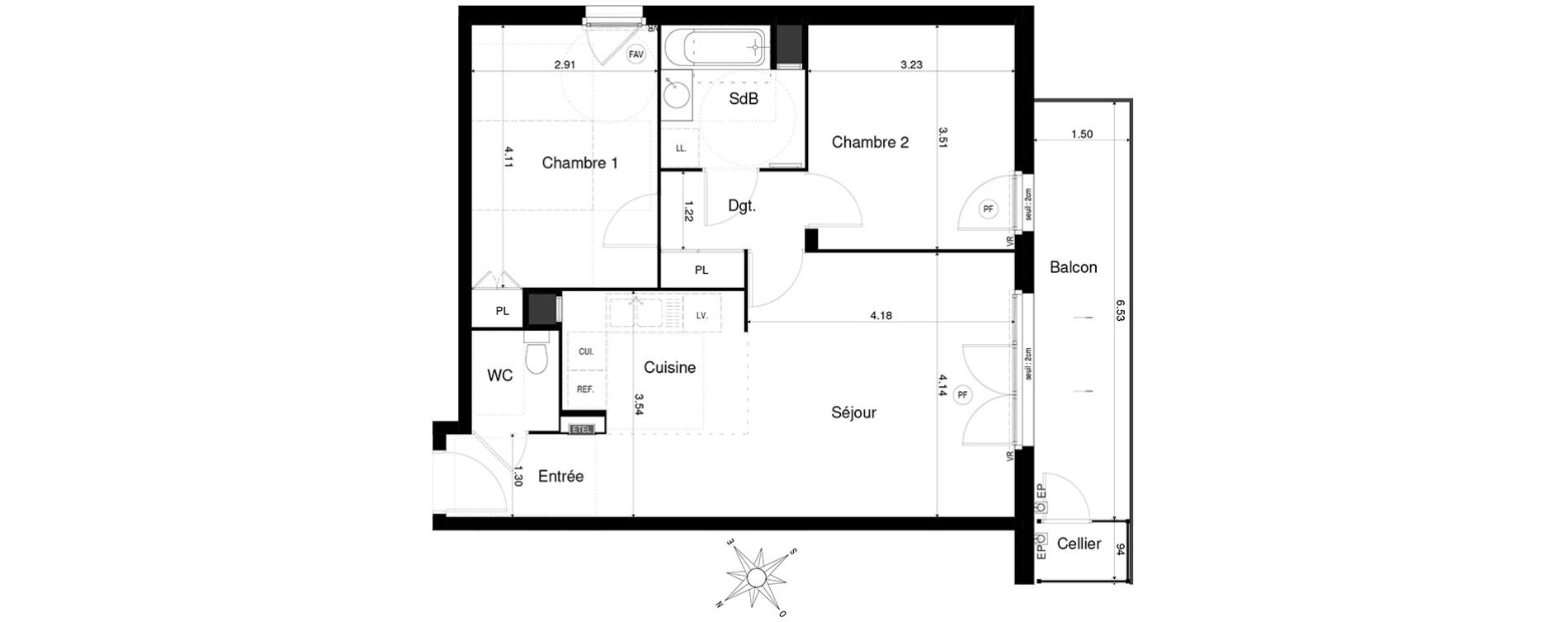 Appartement T3 de 63,52 m2 &agrave; Saint-&Eacute;gr&egrave;ve Centre