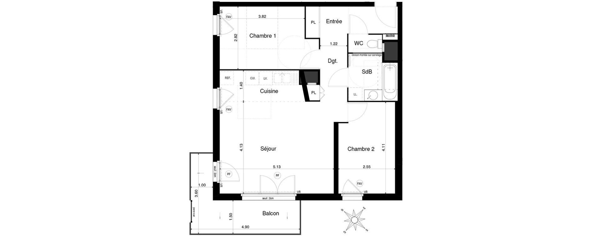 Appartement T3 de 63,48 m2 &agrave; Saint-&Eacute;gr&egrave;ve Centre