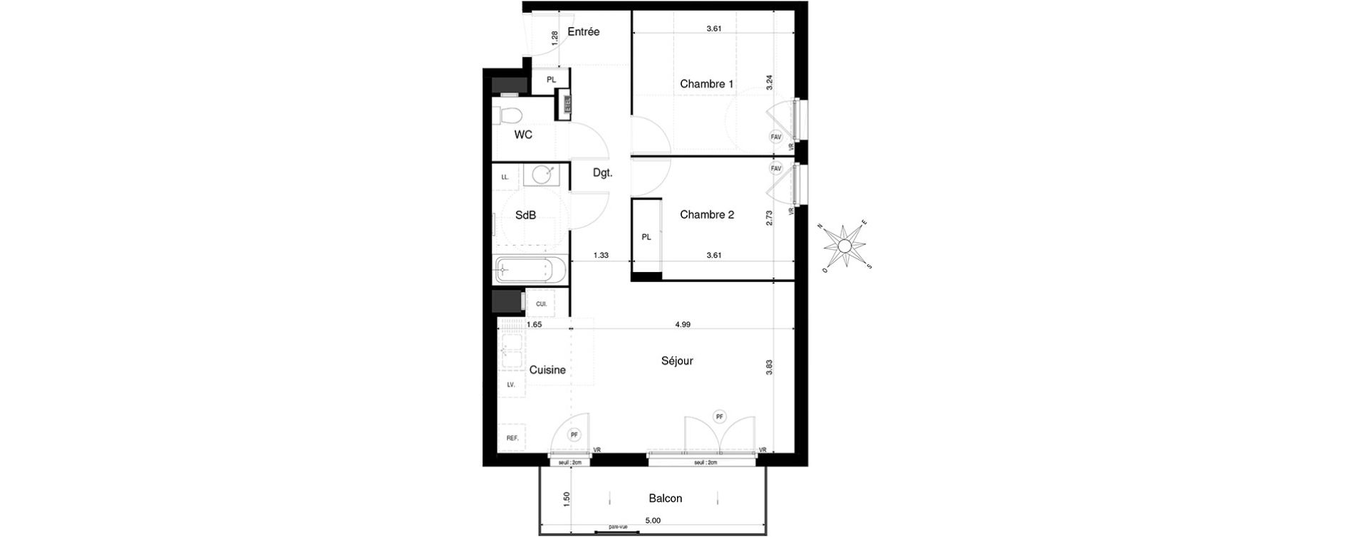 Appartement T3 de 62,83 m2 &agrave; Saint-&Eacute;gr&egrave;ve Centre
