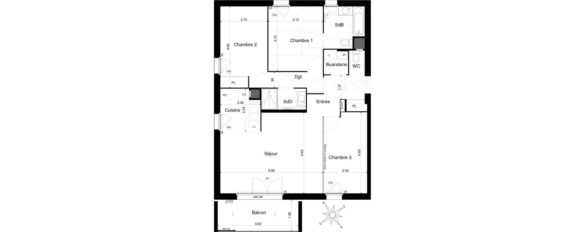 Appartement T4 de 86,86 m2 &agrave; Saint-&Eacute;gr&egrave;ve Centre