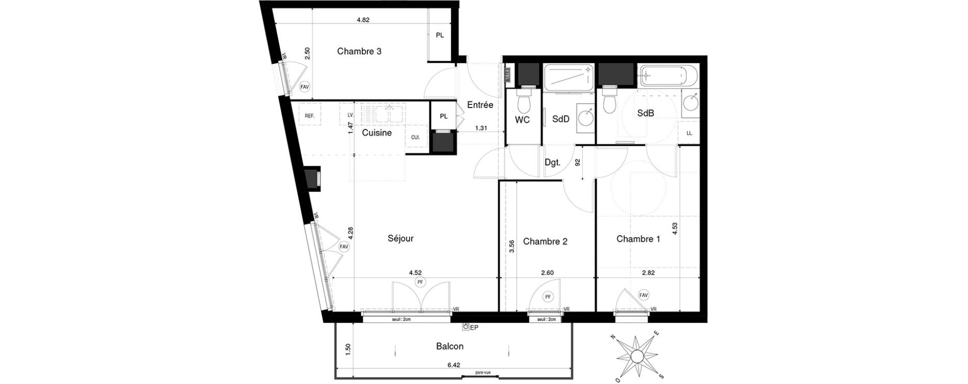 Appartement T4 de 76,20 m2 &agrave; Saint-&Eacute;gr&egrave;ve Centre