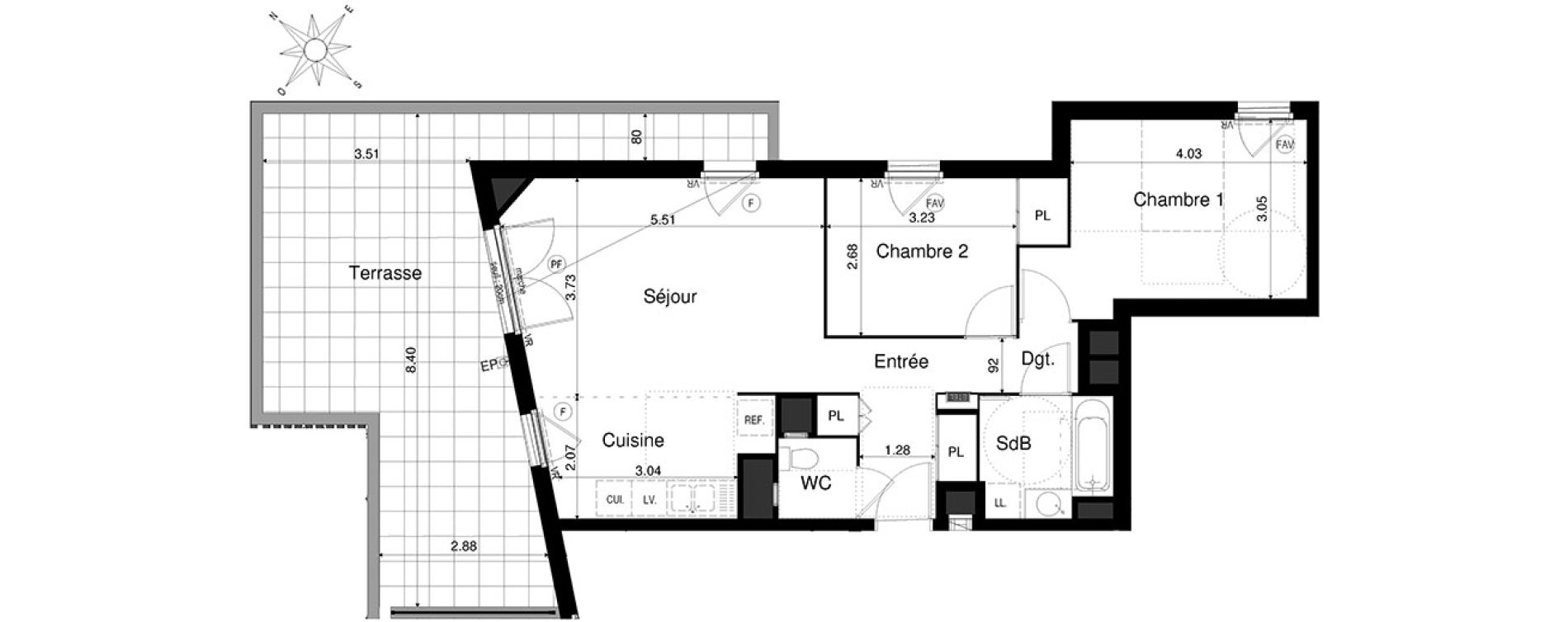 Appartement T3 de 64,61 m2 &agrave; Saint-&Eacute;gr&egrave;ve Centre