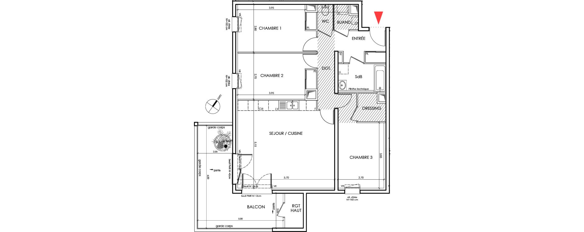 Appartement T4 de 85,90 m2 &agrave; Saint-&Eacute;gr&egrave;ve Centre