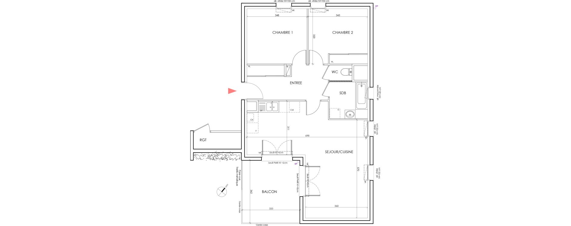 Appartement T3 de 69,10 m2 &agrave; Saint-&Eacute;gr&egrave;ve Centre