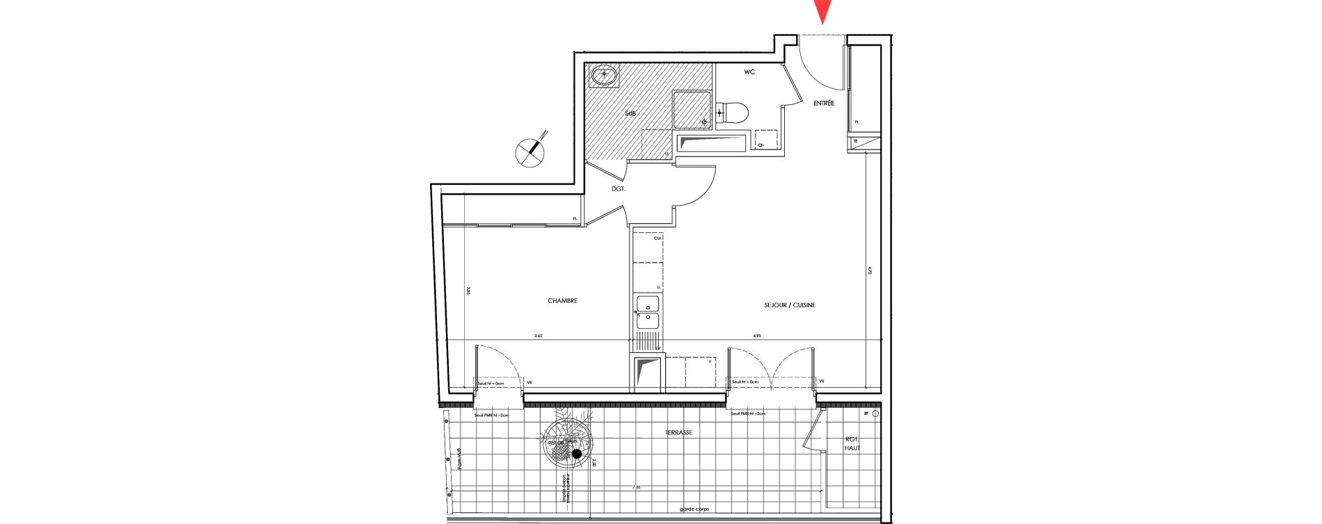 Appartement T2 de 47,40 m2 &agrave; Saint-&Eacute;gr&egrave;ve Centre