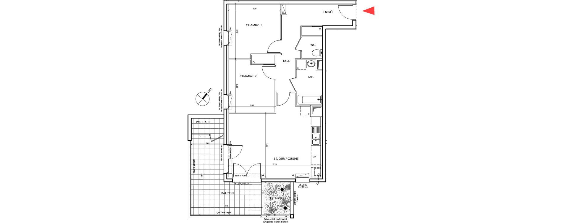 Appartement T3 de 62,60 m2 &agrave; Saint-&Eacute;gr&egrave;ve Centre