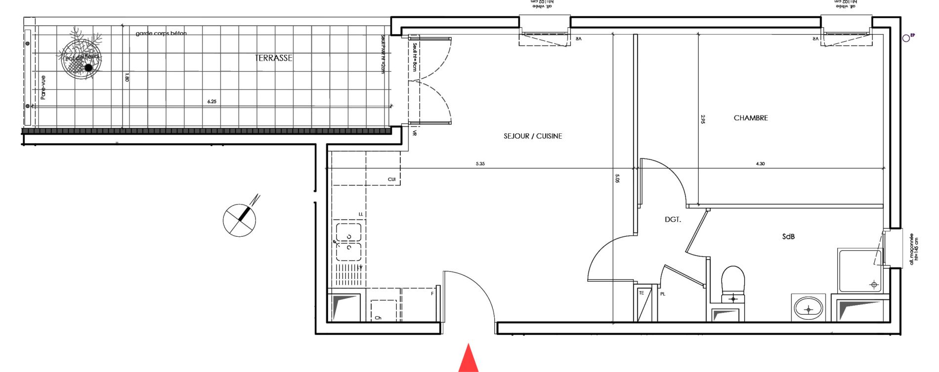 Appartement T2 de 43,90 m2 &agrave; Saint-&Eacute;gr&egrave;ve Centre